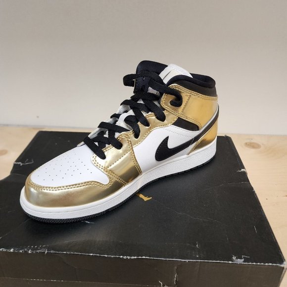 Air Jordan 1 Mid SE GS Size 7Y Metallic Gold Black DC1420 700 NEW - Picture 5 of 13